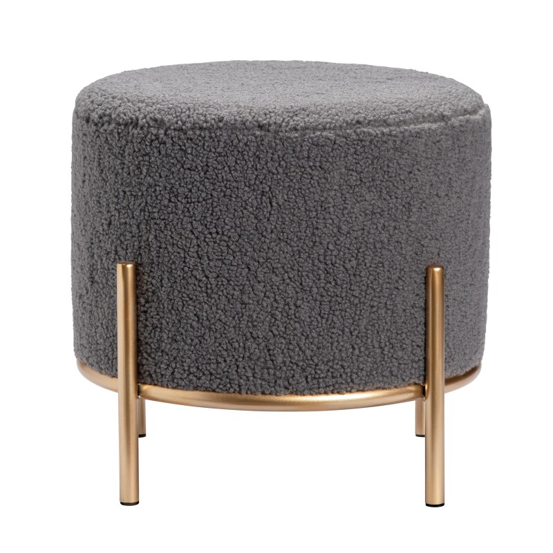 Zanella Round Gray Upholstered Sherpa Foot Stool Ottoman EVFZR3313GRY