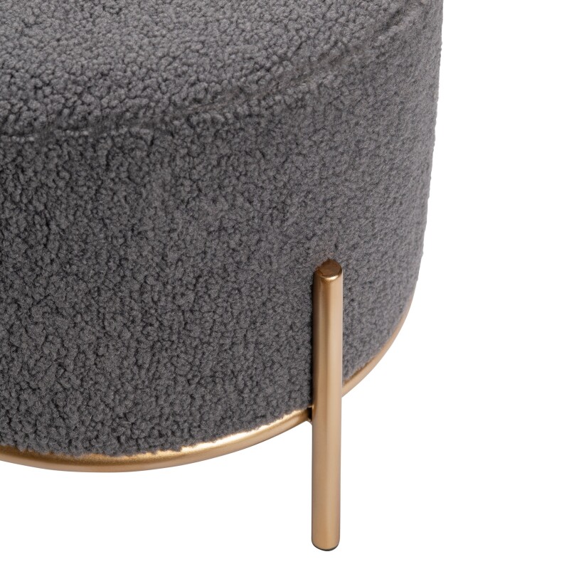 Zanella Round Gray Upholstered Sherpa Foot Stool Ottoman EVFZR3313GRY