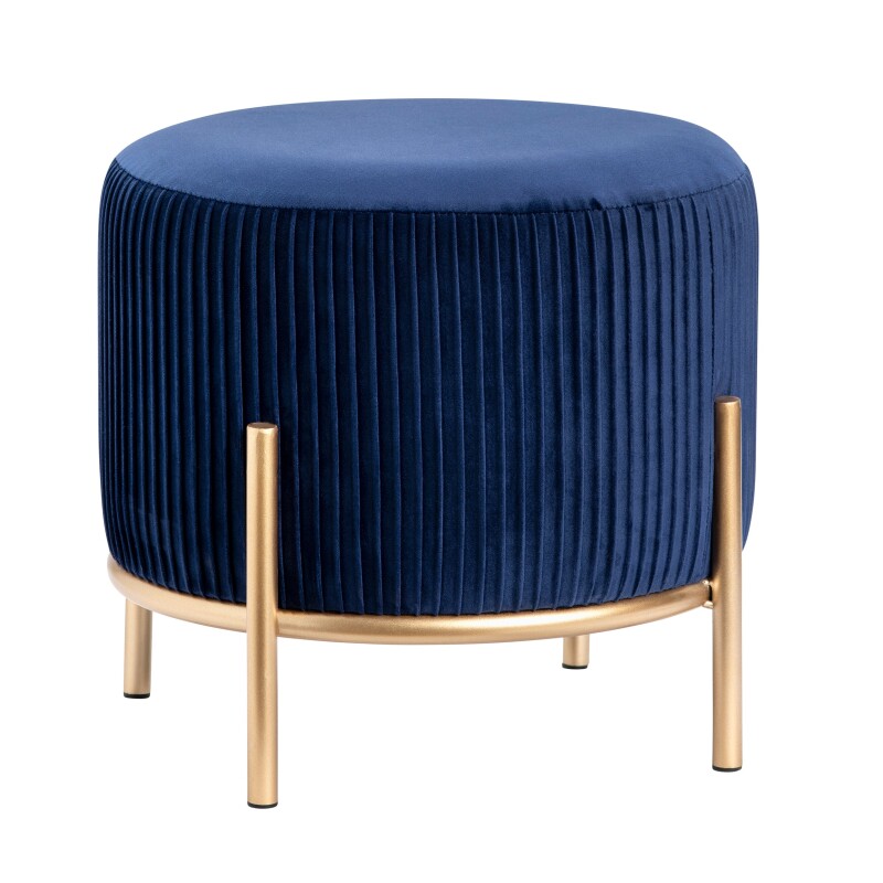 Marley Round Navy Blue Velvet Foot Stool Ottoman EVFZR3314BU