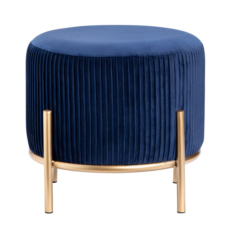 Marley Round Navy Blue Velvet Foot Stool Ottoman EVFZR3314BU