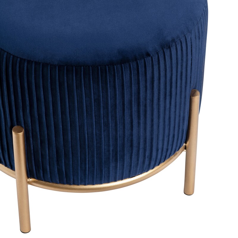 Marley Round Navy Blue Velvet Foot Stool Ottoman EVFZR3314BU