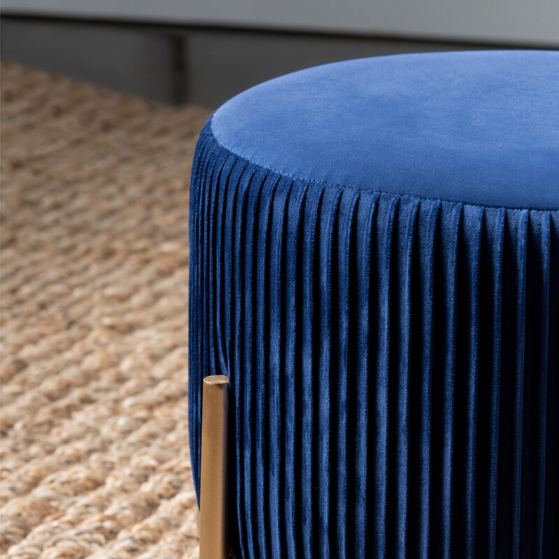 Marley Round Navy Blue Velvet Foot Stool Ottoman EVFZR3314BU
