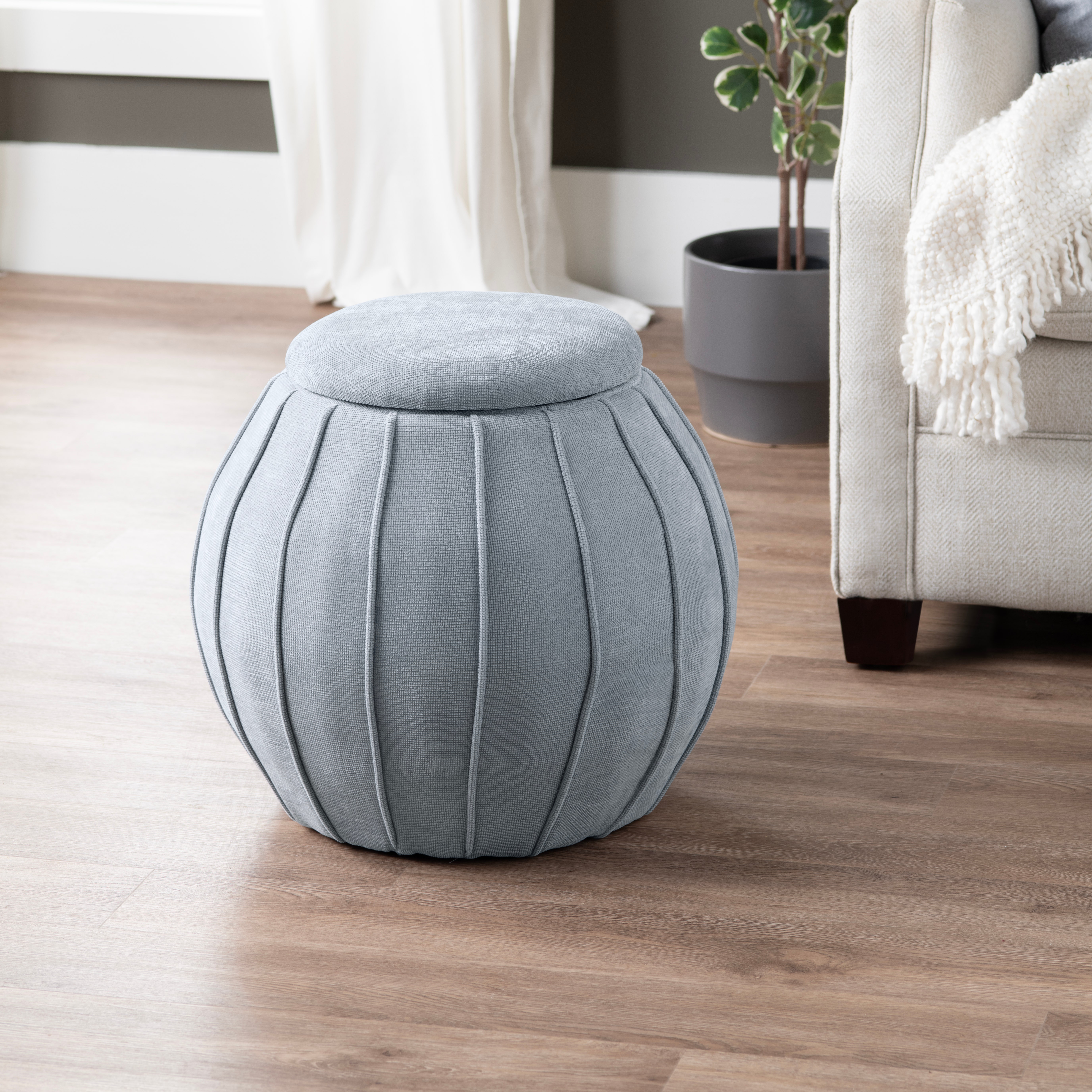 Blue Grey Chenille Storage Ottoman EVFZR4340BGRY