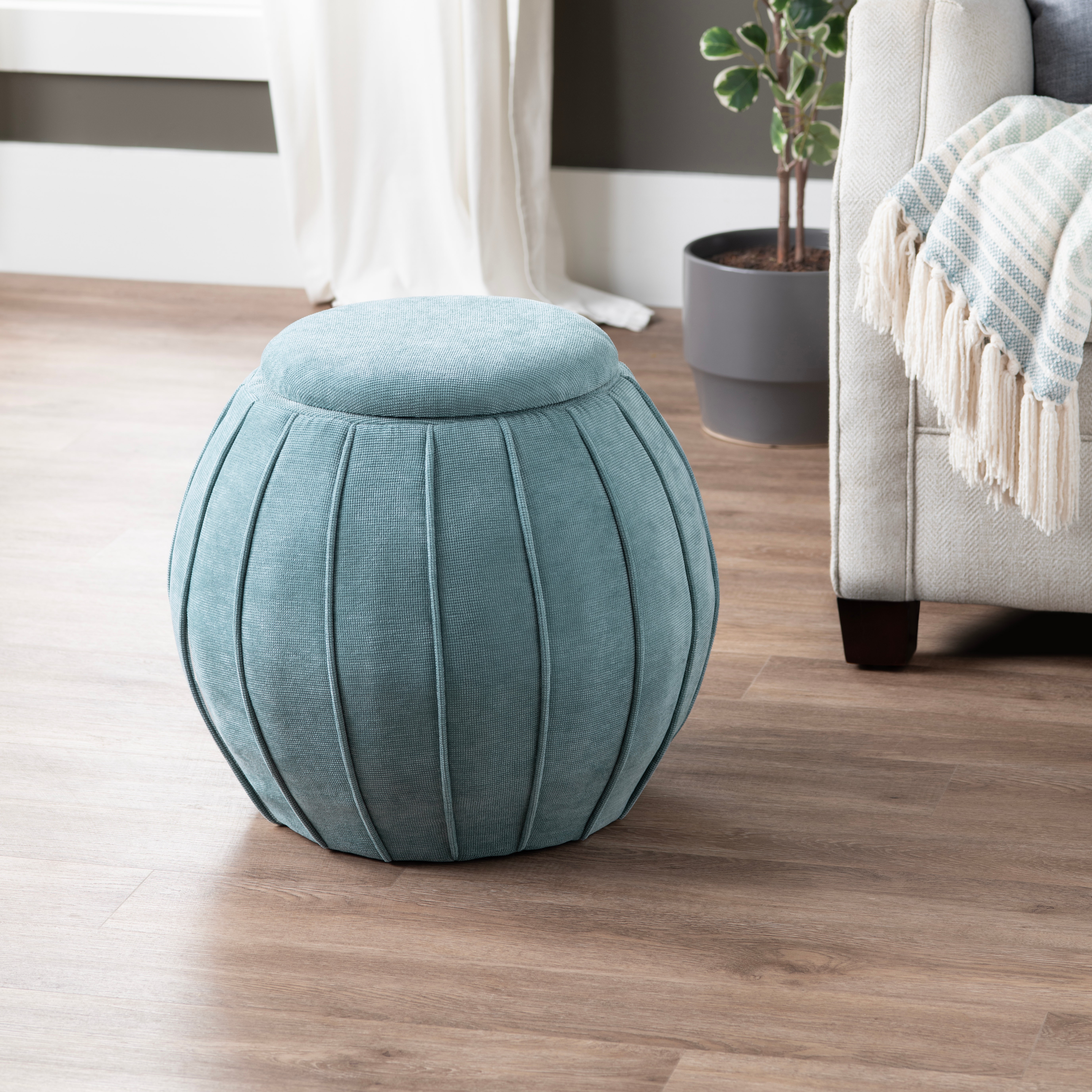 Blue Green Chenille Storage Ottoman EVFZR4340BLU
