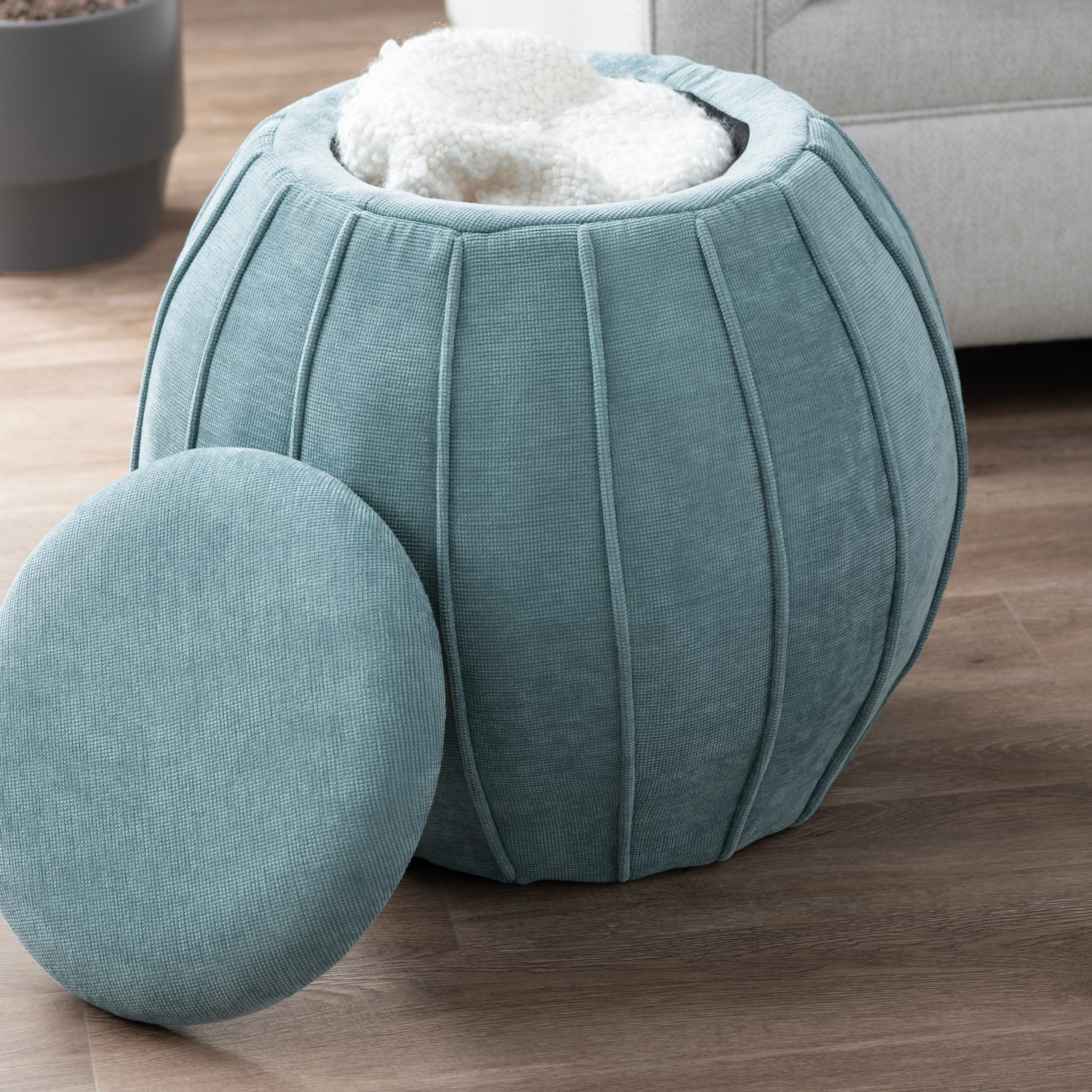 Blue Green Chenille Storage Ottoman EVFZR4340BLU