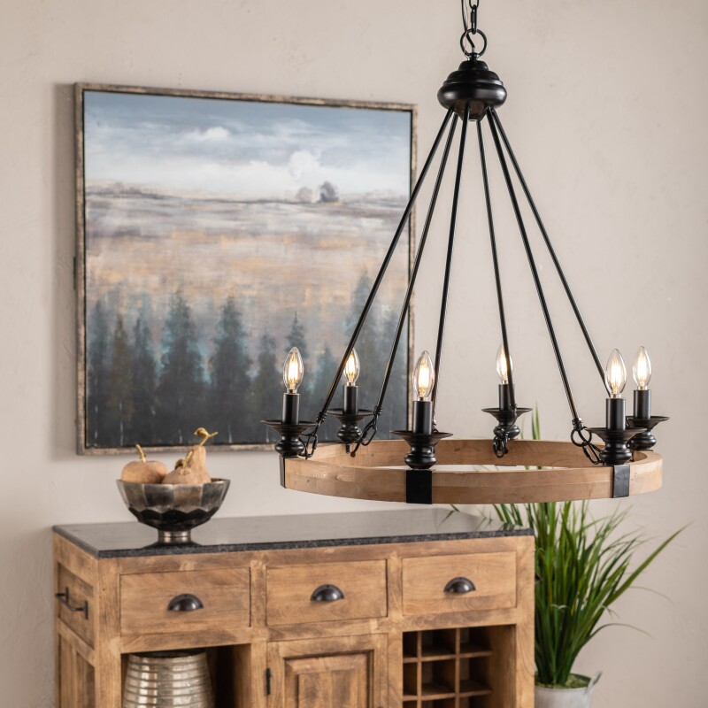 29" Diameter Wood & Metal Chandelier EVPDA061