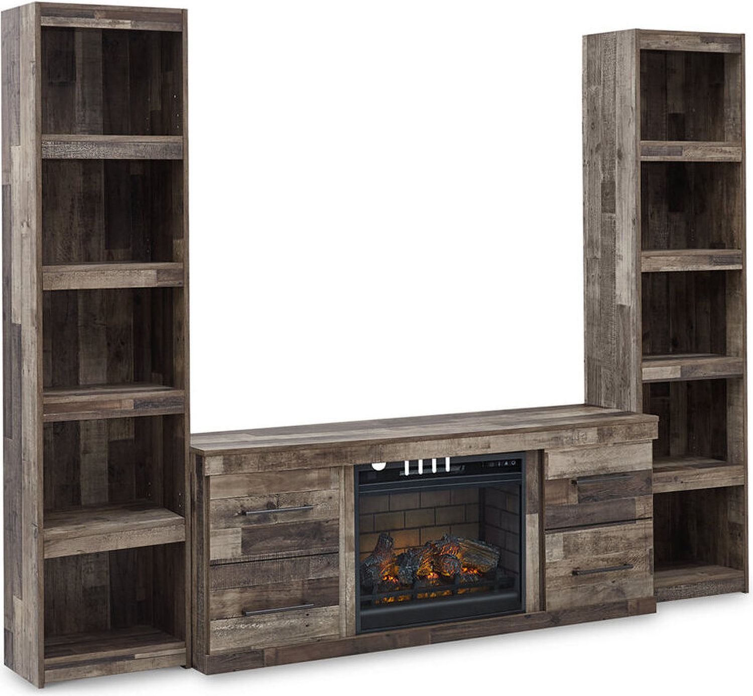 Derekson Rustic Multi Gray Small 3 Piece Entertainment Center with Electric Fireplace EW0200W10