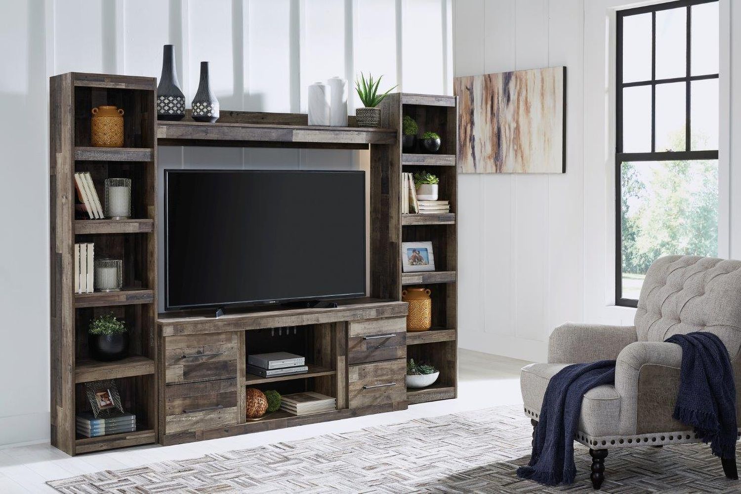 Derekson Rustic Multi Gray Small 4 Piece Entertainment Wall EW0200W6