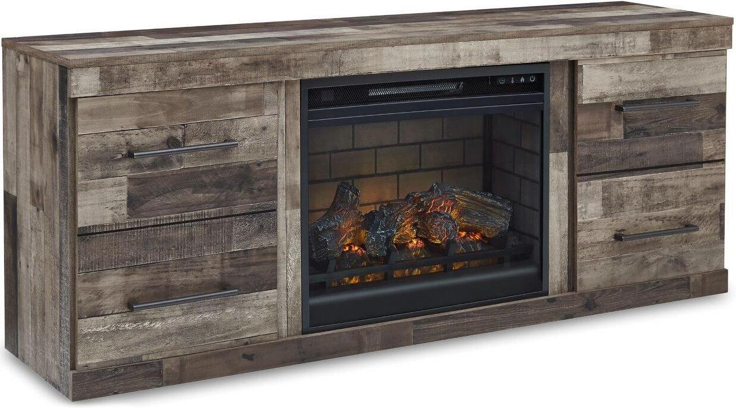 Derekson Rustic Multi Gray Small TV Stand with Electric Fireplace EW0200W7