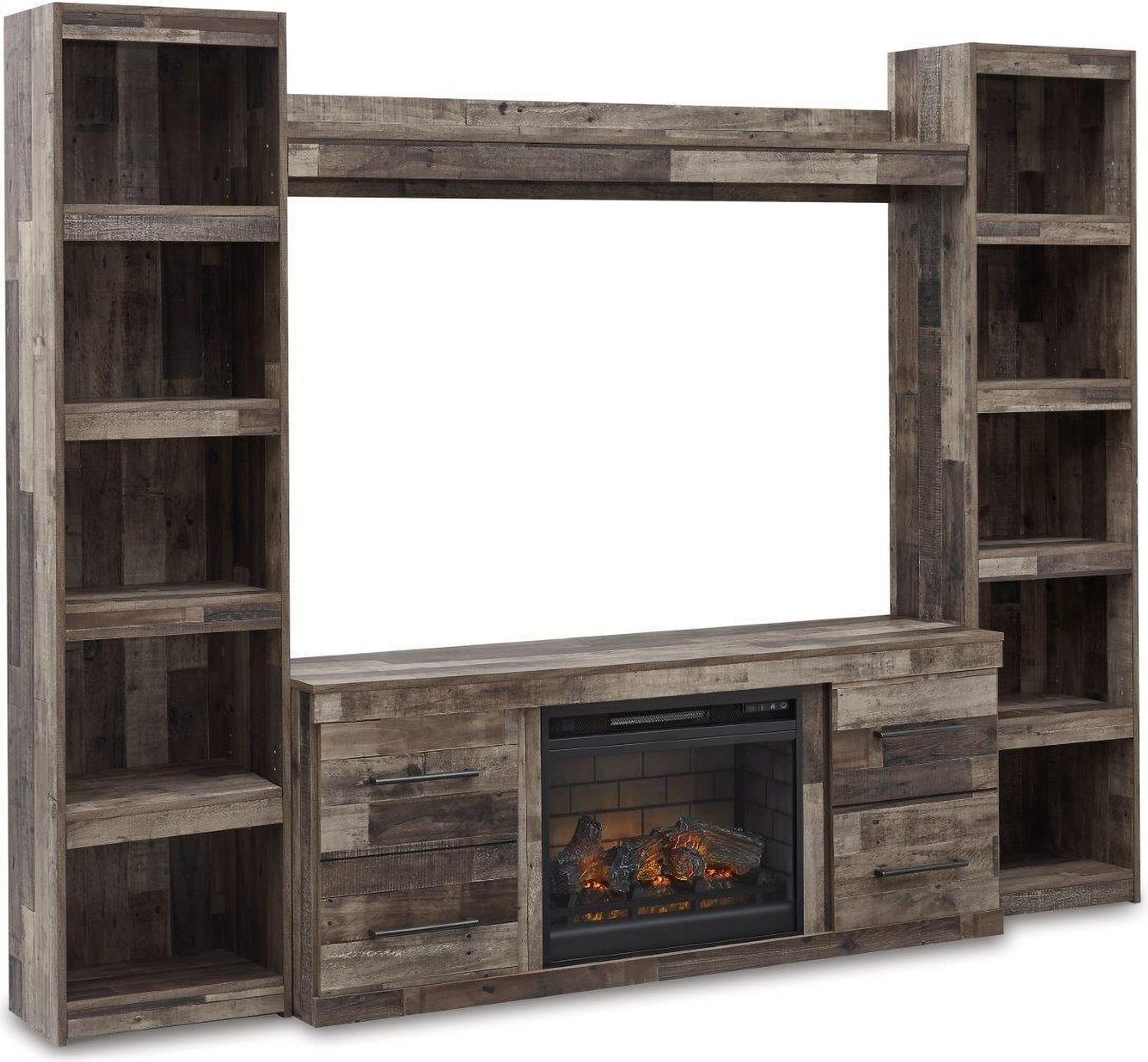 Derekson Rustic Multi Gray Small TV Stand with Electric Fireplace EW0200W7