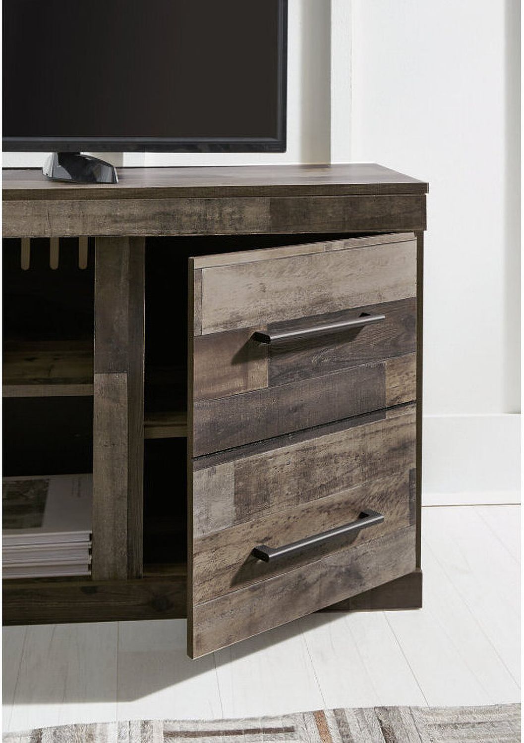Derekson Rustic Multi Gray Small TV Stand with Electric Fireplace EW0200W7