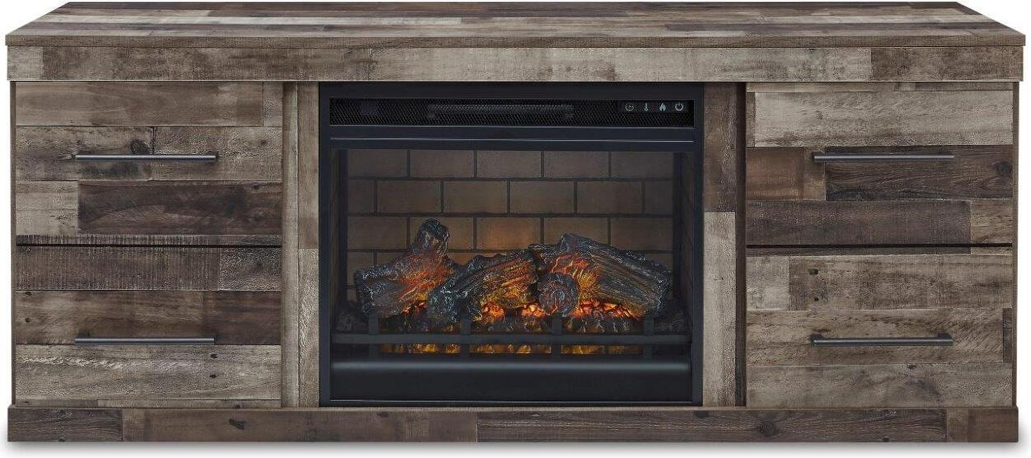 Derekson Rustic Multi Gray Small 4 Piece Entertainment Wall with Electric Fireplace EW0200W8