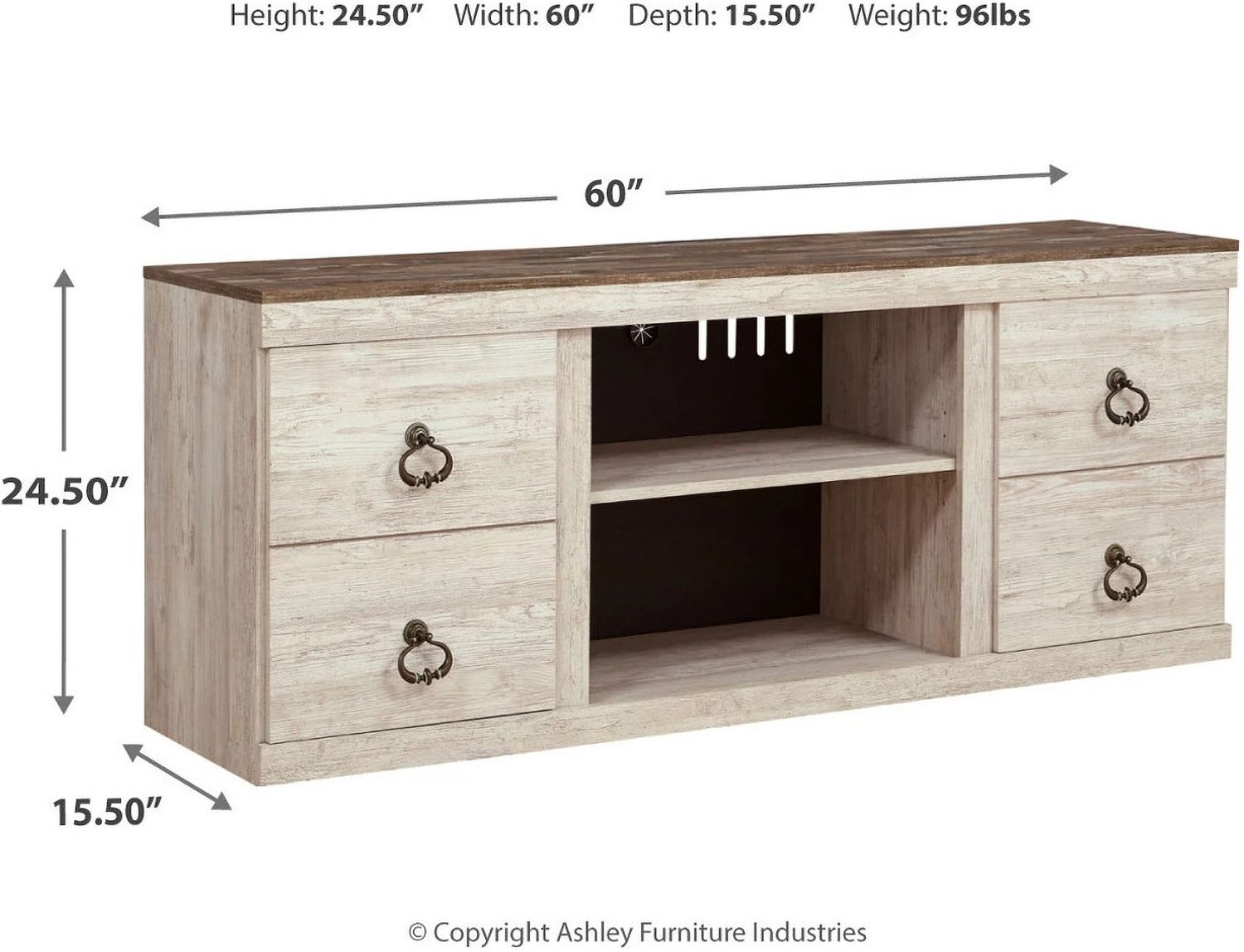 Willowton Whitewash Lg Tv Stand W/Fireplace Option EW0267268