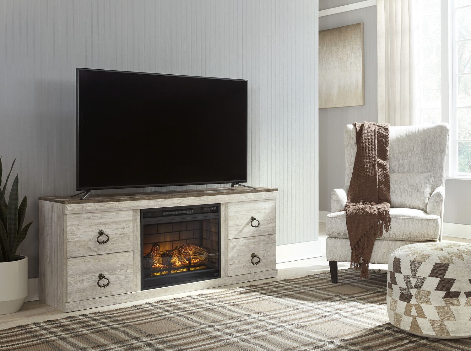 Willowton Whitewash Lg Tv Stand W/Fireplace Option EW0267268