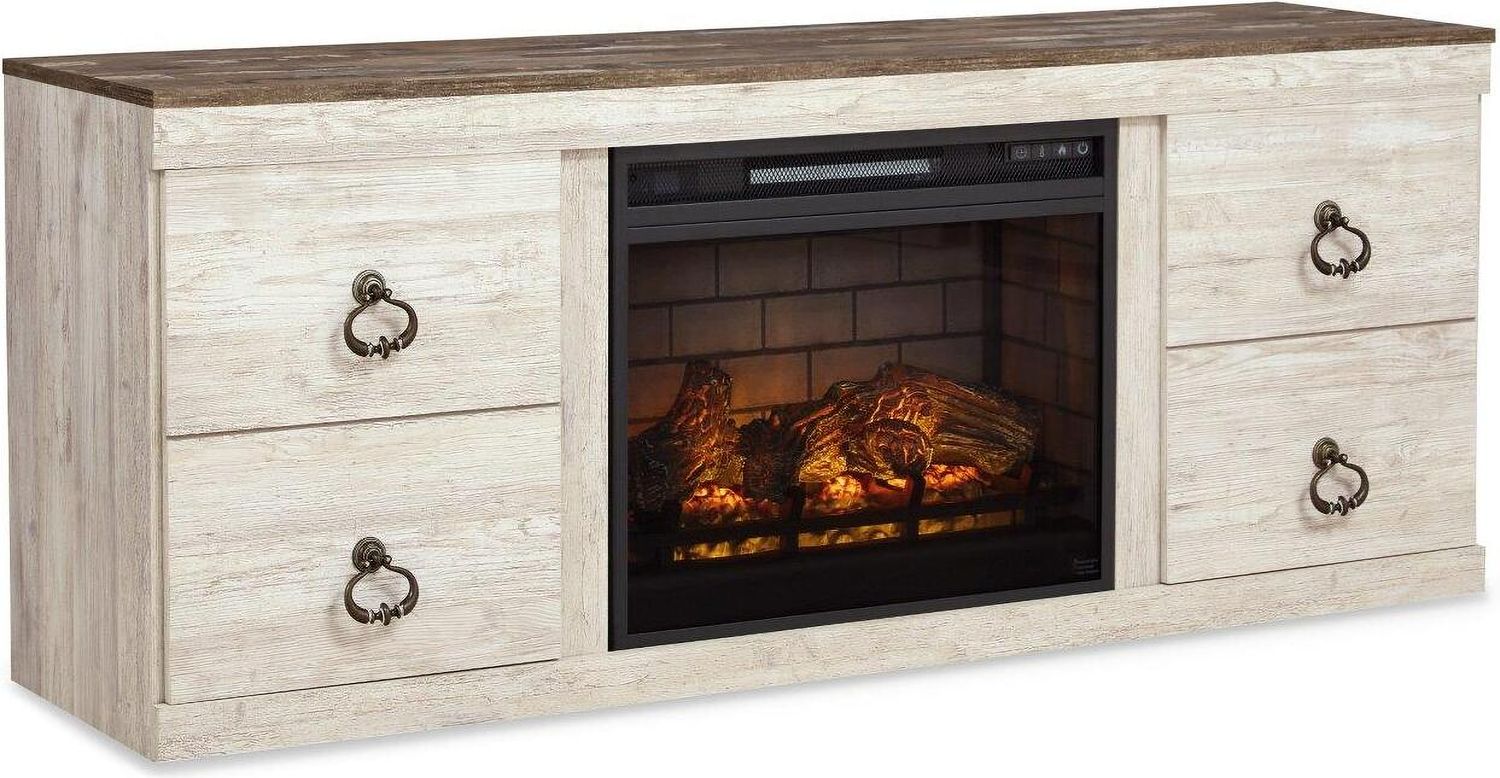 Willowton Whitewash 3 Piece Entertainment Center with Electric Fireplace EW0267W11