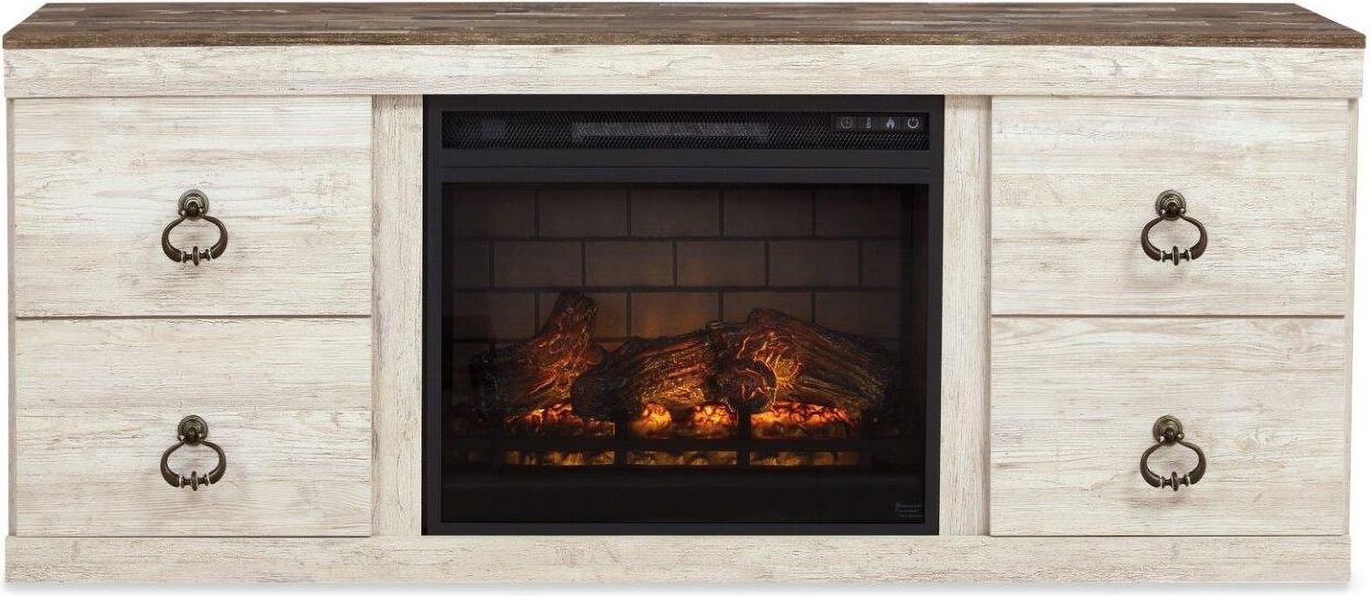 Willowton Whitewash 3 Piece Entertainment Center with Electric Fireplace EW0267W11