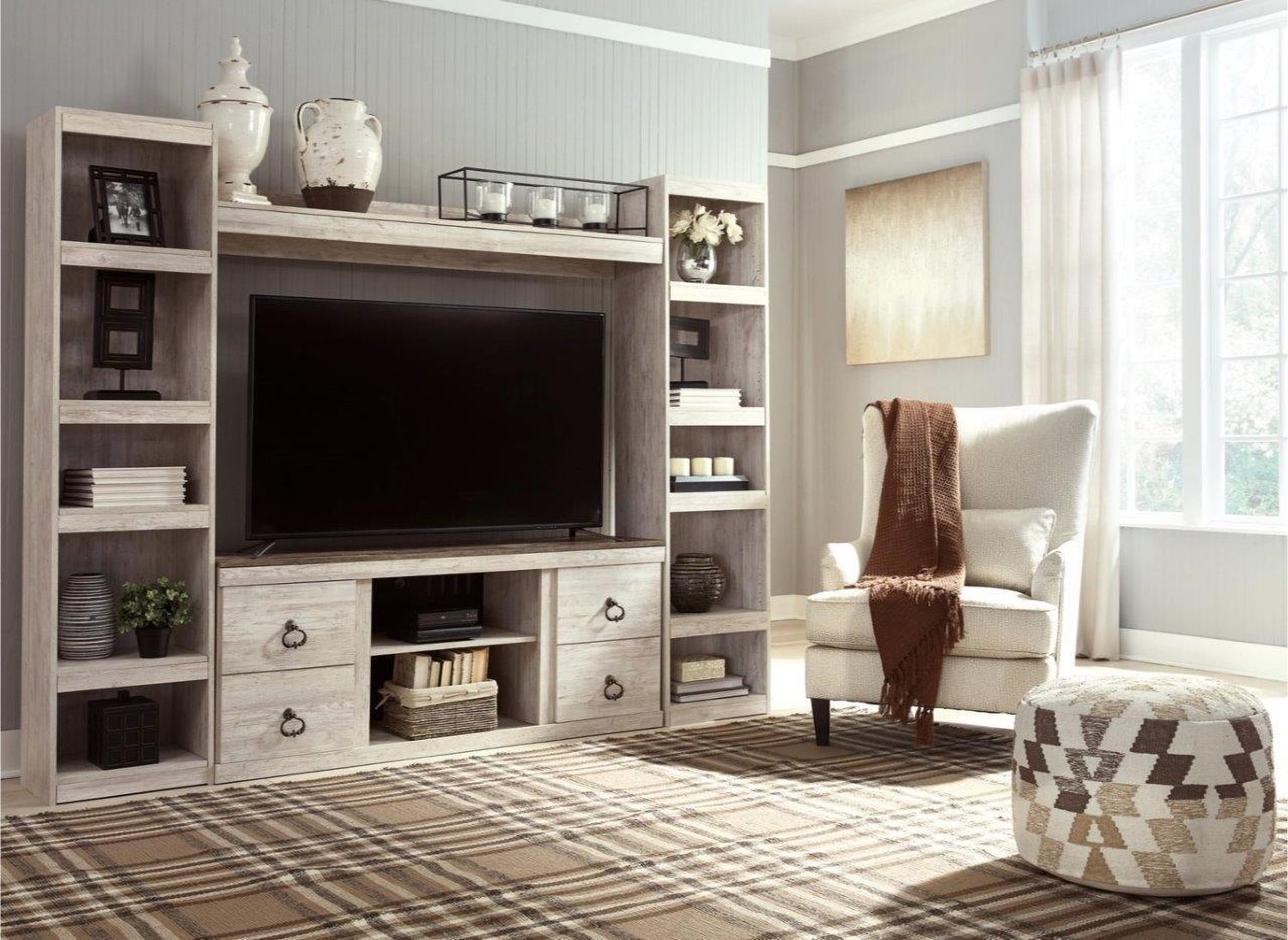 Willowton 4-Piece Entertainment Center In White Wash EW0267W7