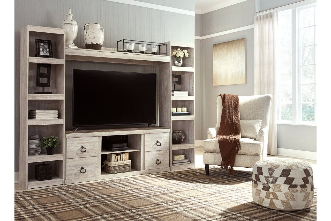 Willowton 4-Piece Entertainment Center In White Wash EW0267W7