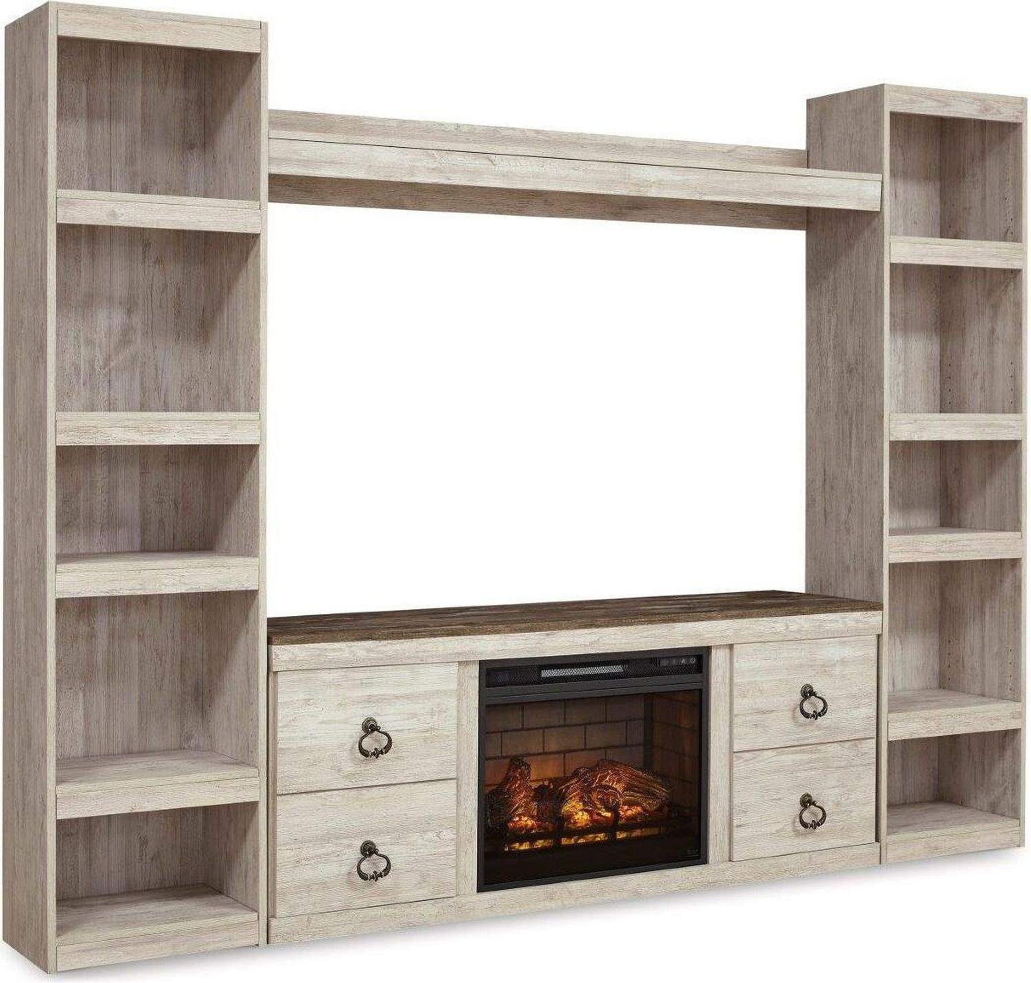 Willowton Whitewash 60 Inch TV Stand with Electric Fireplace EW0267W8