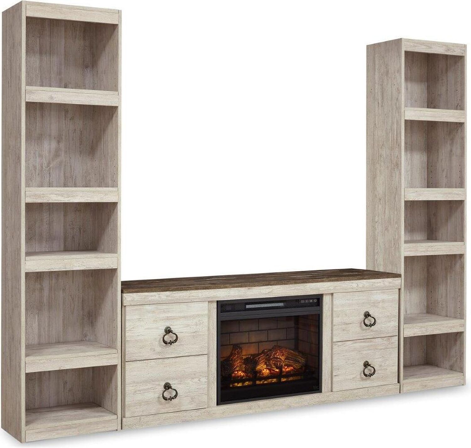 Willowton Whitewash 60 Inch TV Stand with Electric Fireplace EW0267W8
