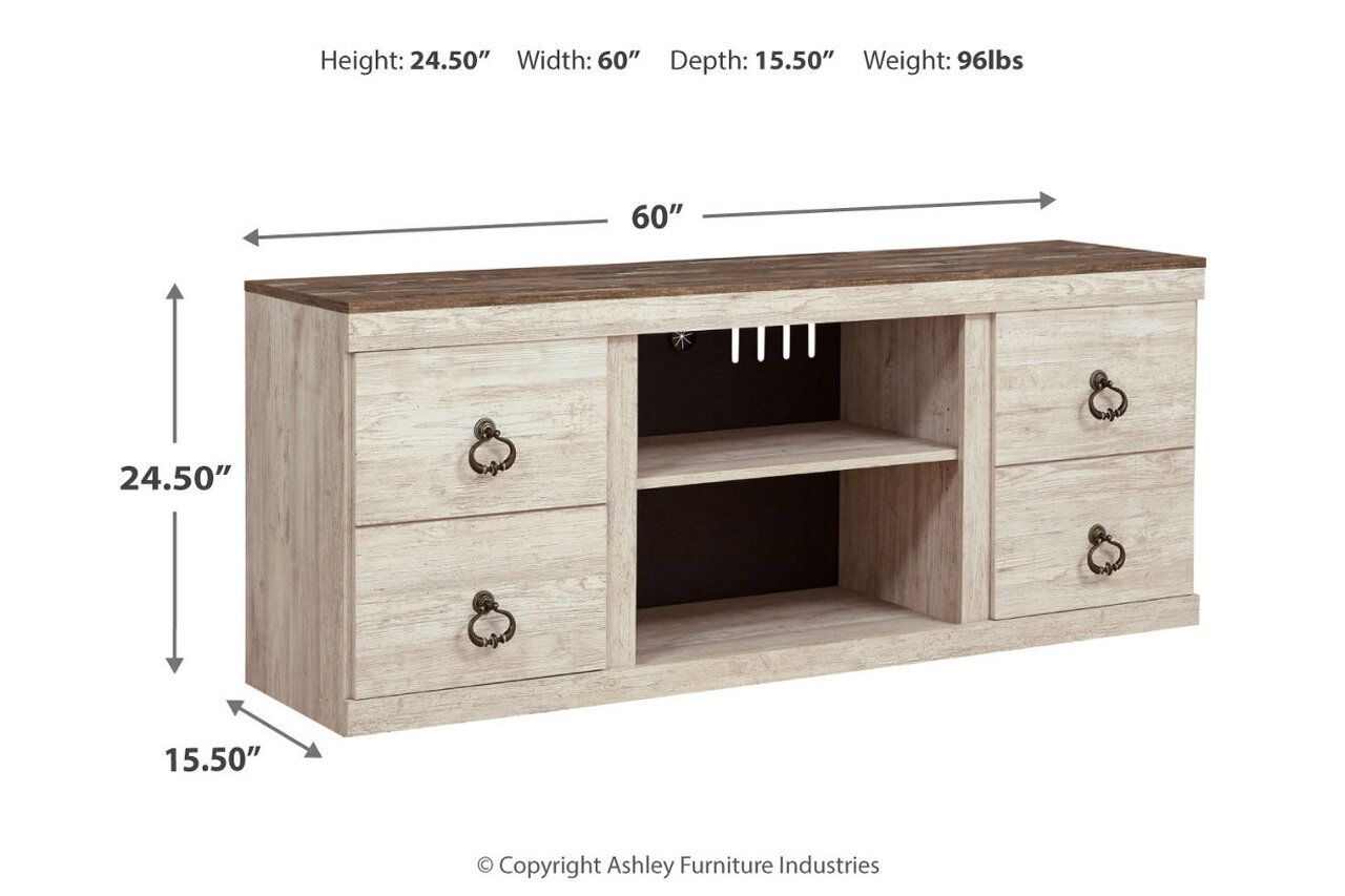 Willowton Whitewash 60 Inch TV Stand with Electric Fireplace EW0267W8