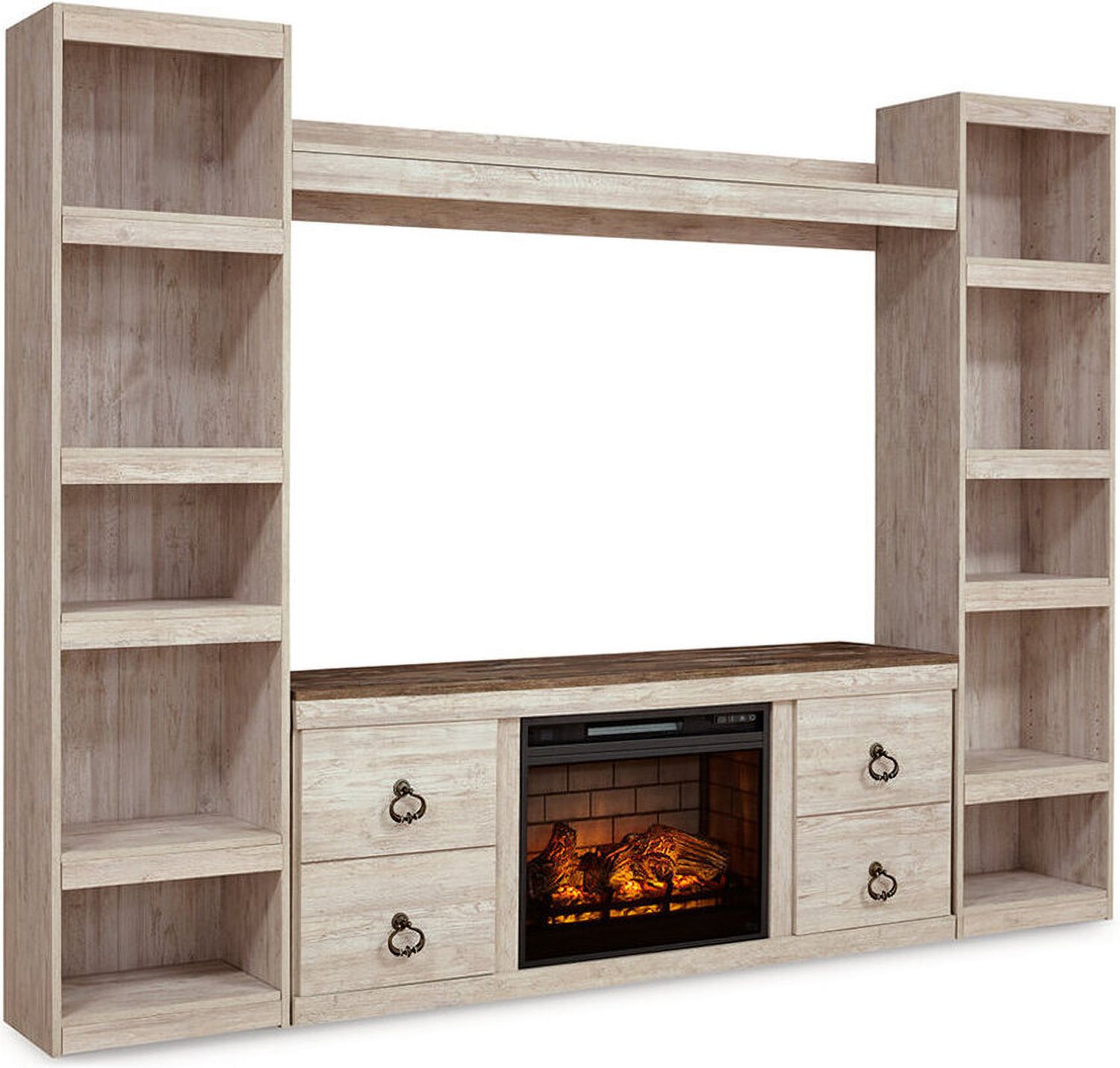 Willowton Whitewash 4 Piece Entertainment Wall with Electric Fireplace EW0267W9