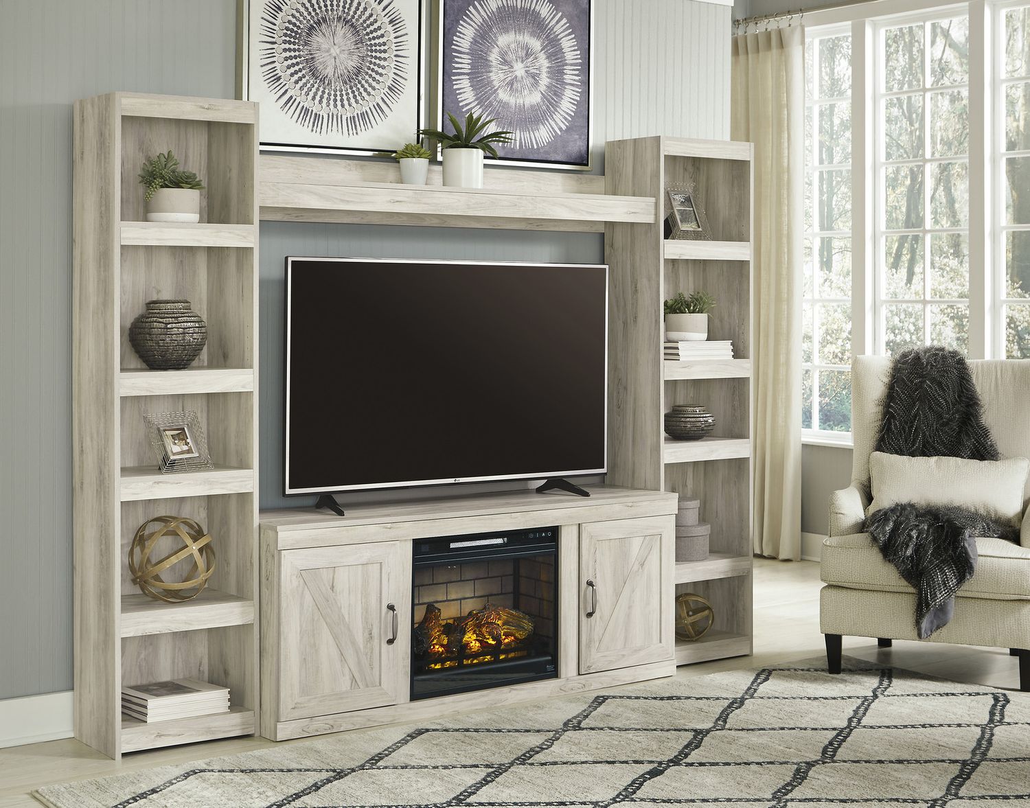 Bellaby Whitewash Lg Tv Stand W/Fireplace Option EW0331268