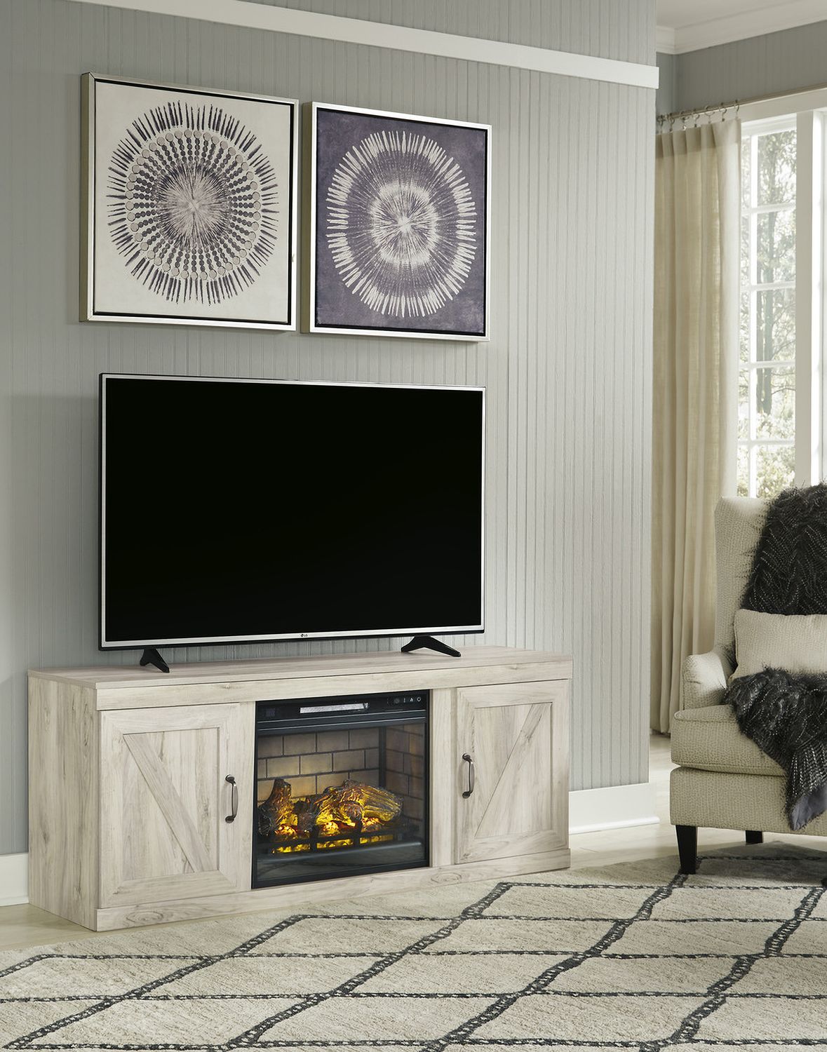 Bellaby Whitewash Lg Tv Stand W/Fireplace Option EW0331268