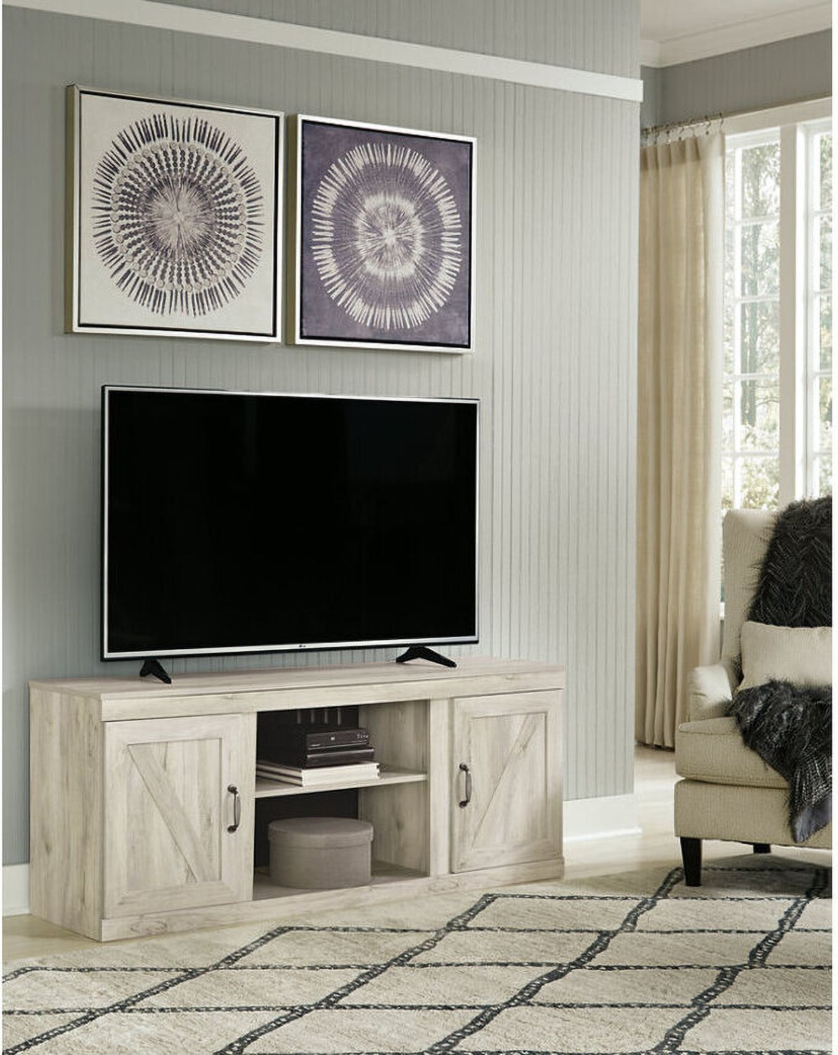 Bellaby Whitewash Entertainment Center with Infrared Fireplace Insert EW0331W10
