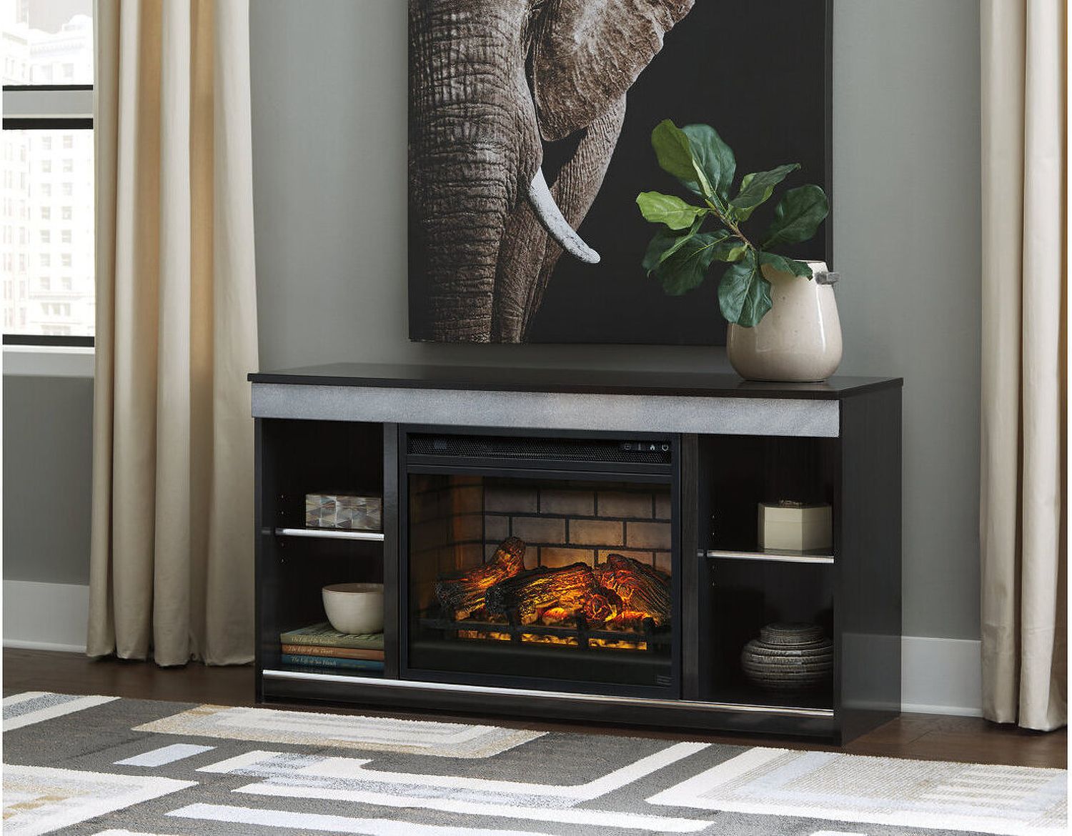 Bellaby Whitewash Entertainment Center with Infrared Fireplace Insert EW0331W10