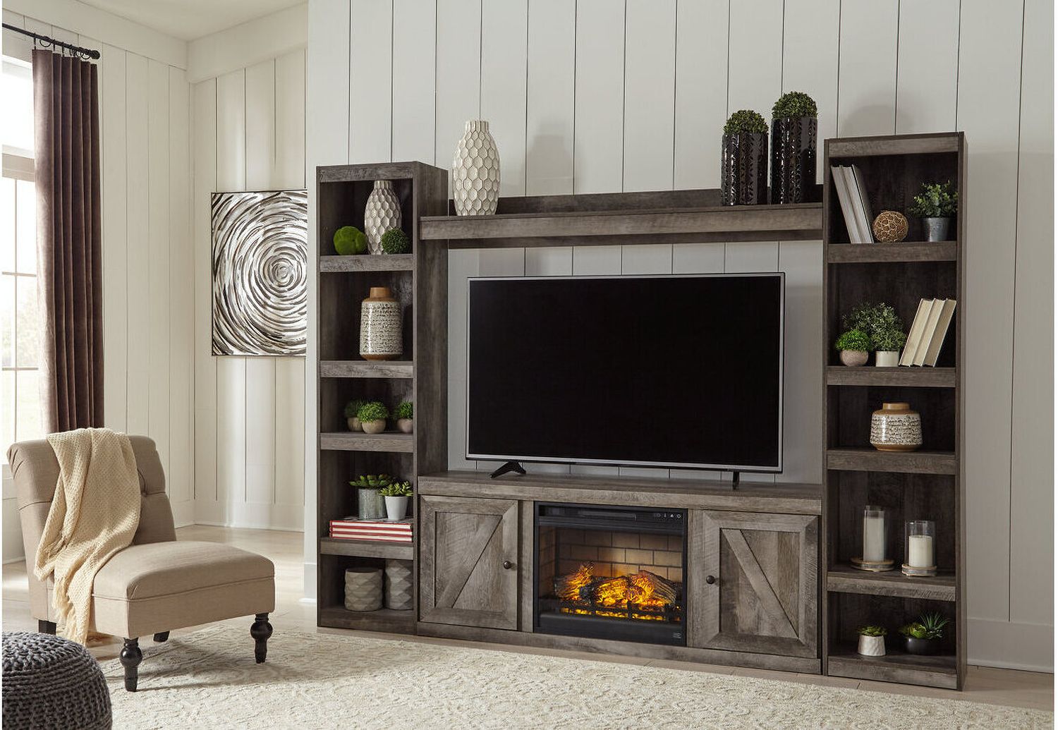 Wynnlow Gray Entertainment Wall with Electric Fireplace EW0440W8