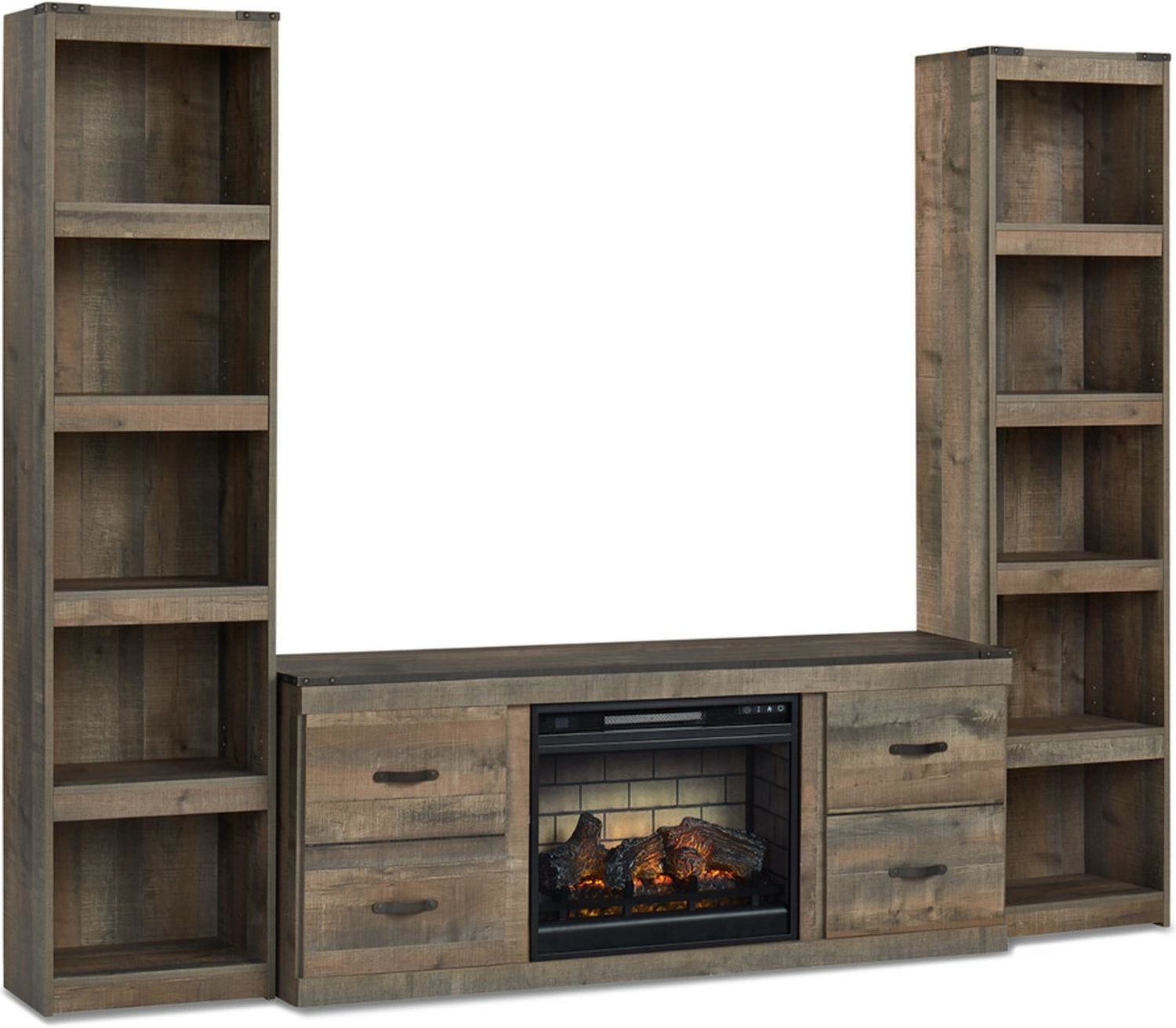 Trinell Rustic Brown 3 Piece Entertainment Center with Electric Fireplace EW0446W11