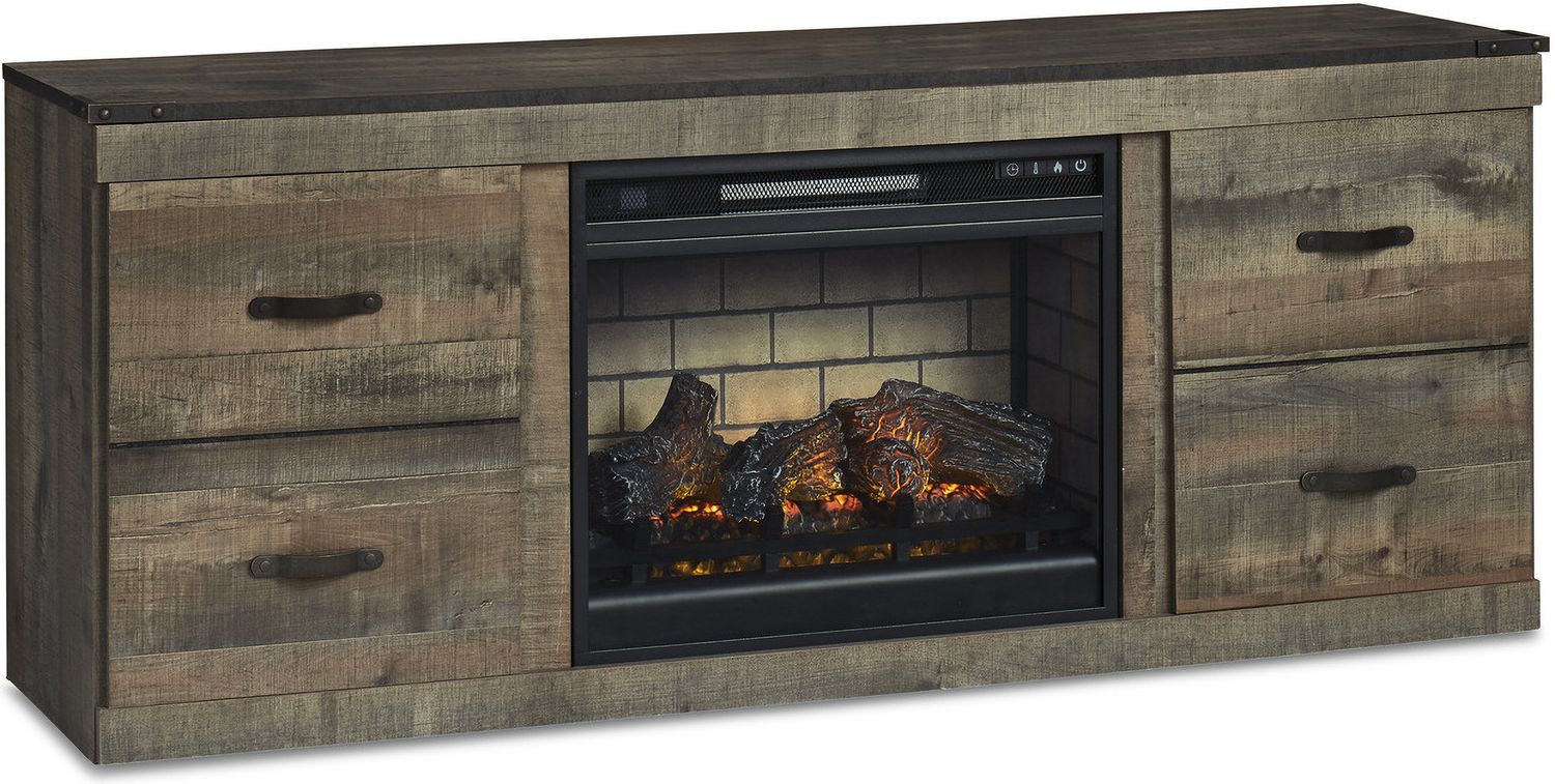 Trinell Rustic Brown 3 Piece Entertainment Center with Electric Fireplace EW0446W11