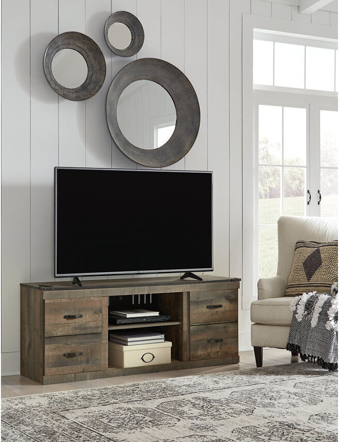 Trinell Rustic Brown 3 Piece Entertainment Center with Electric Fireplace EW0446W11