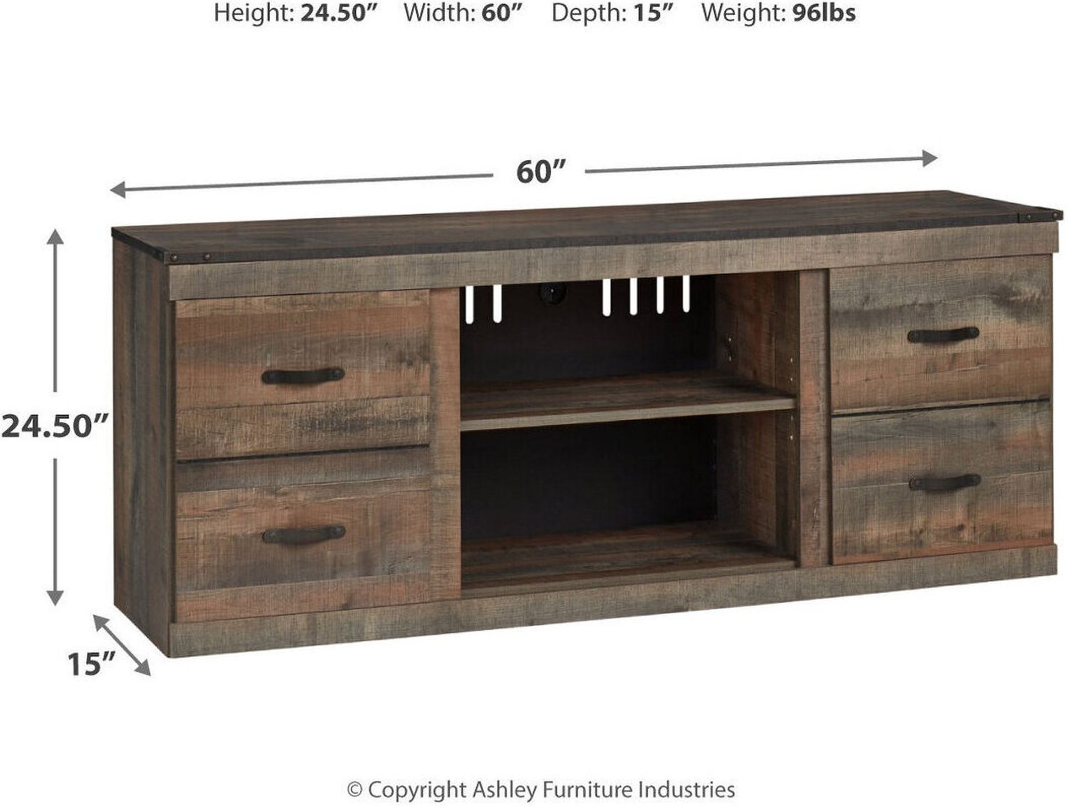 Trinell Rustic Brown 3 Piece Entertainment Center with Electric Fireplace EW0446W11