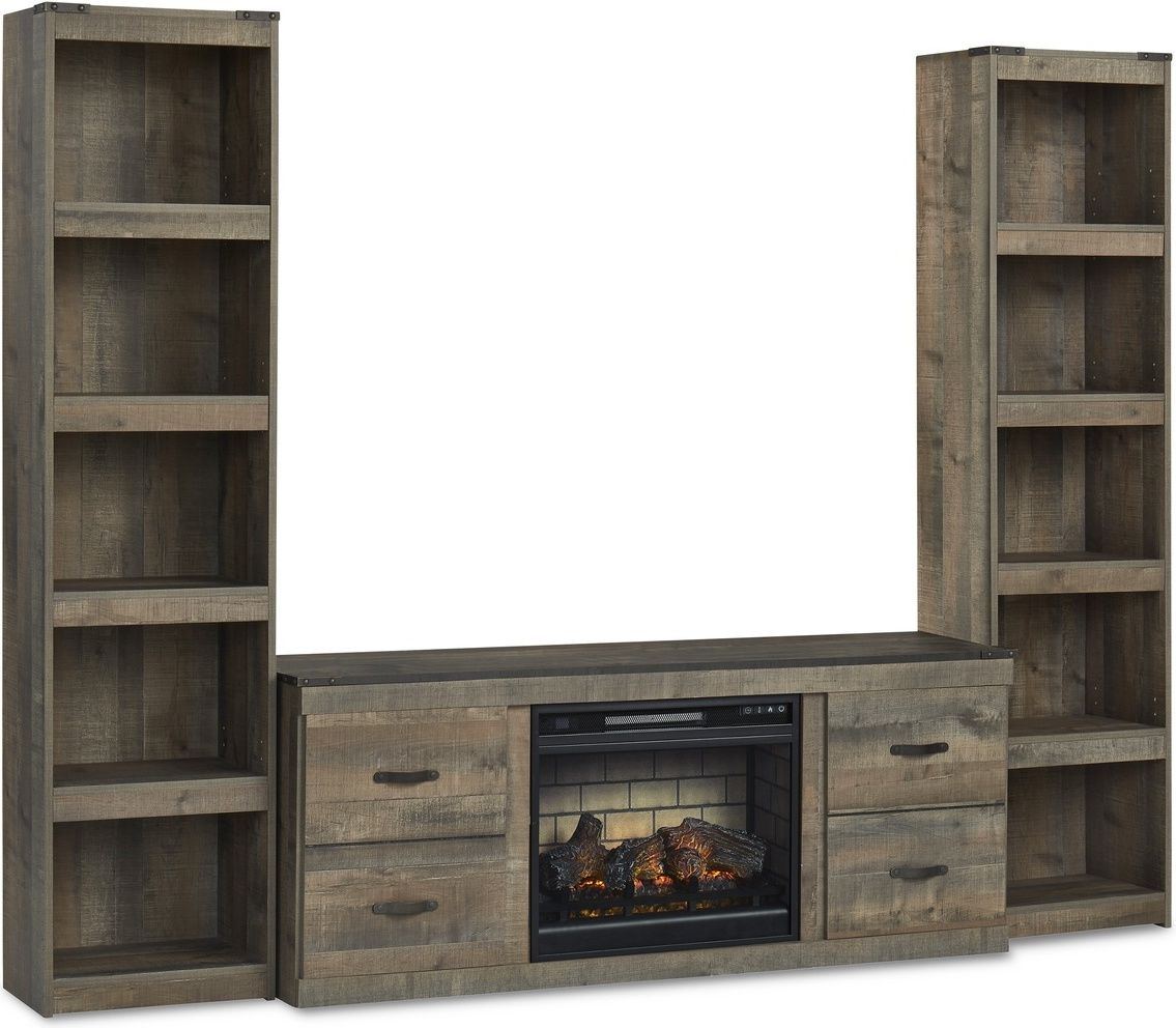 Trinell Rustic Brown 3 Piece Entertainment Center with Electric Fireplace EW0446W11