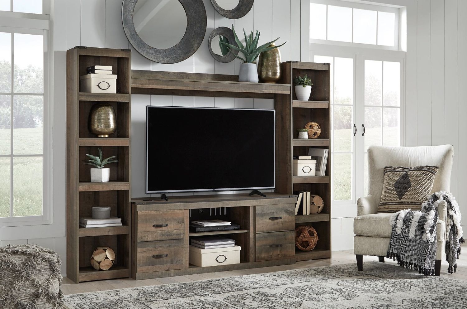 Trinell Rustic Brown 4 Piece Entertainment Wall EW0446W7