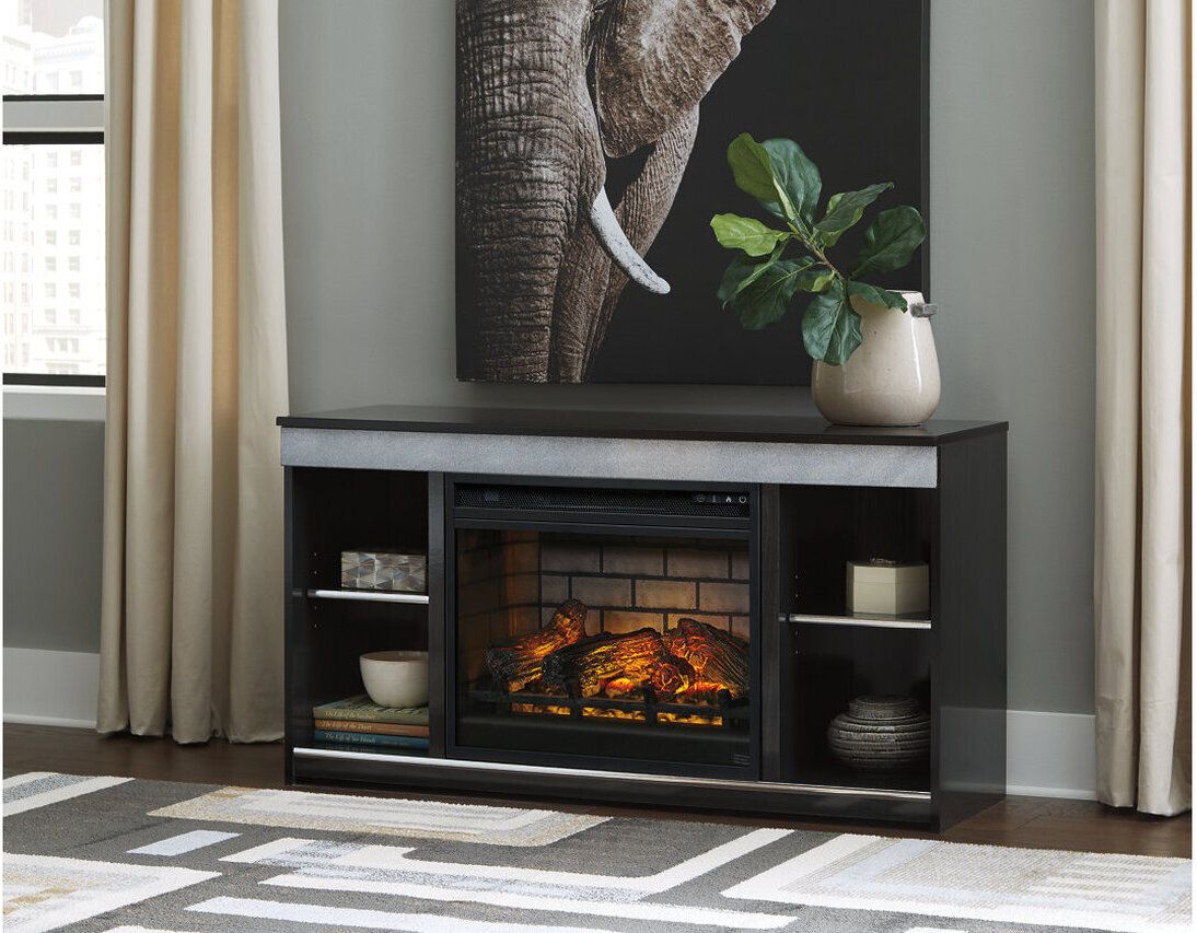 Trinell Rustic Brown 60 Inch TV Stand with Electric Fireplace EW0446W8