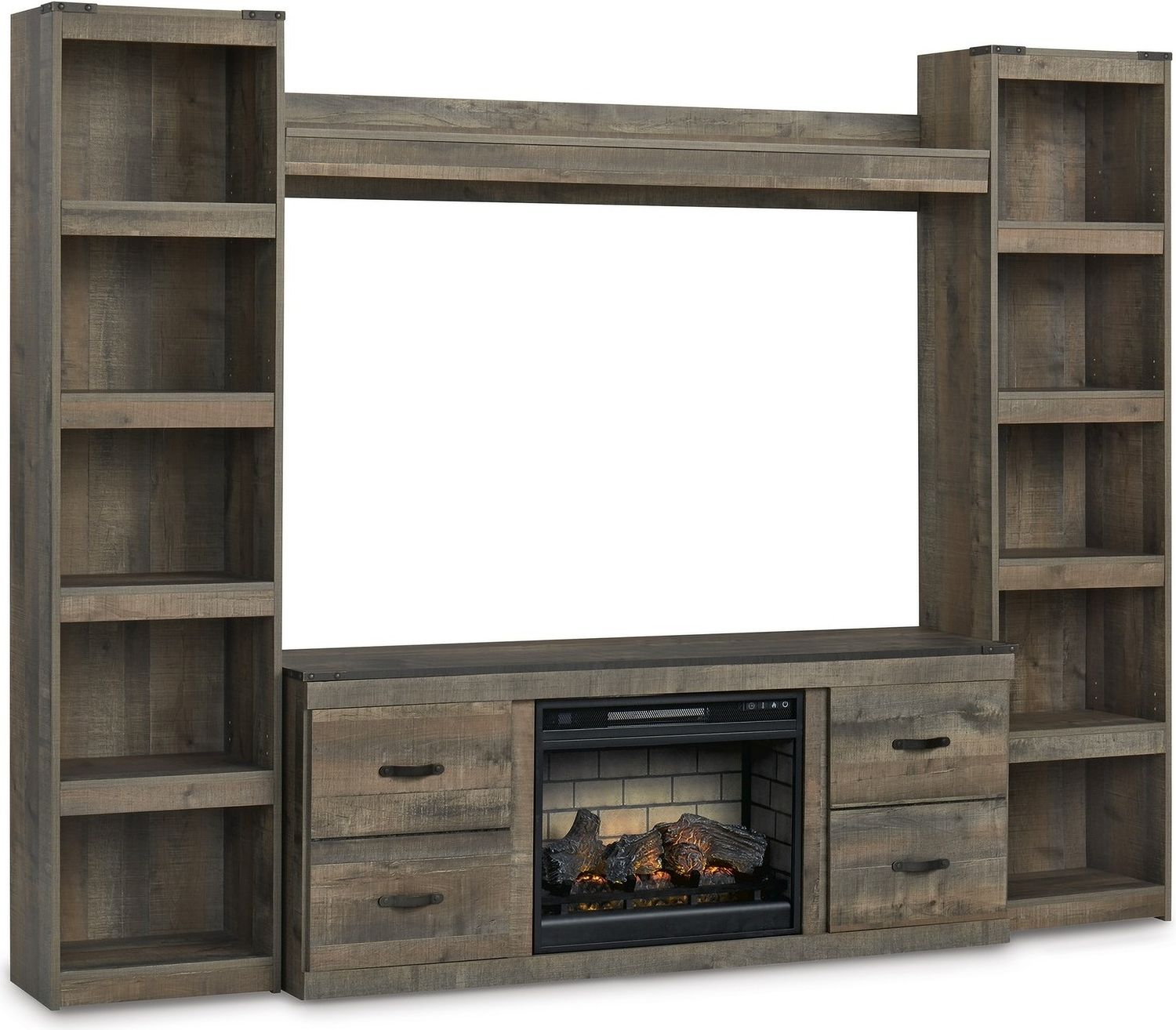 Trinell Rustic Brown 60 Inch TV Stand with Electric Fireplace EW0446W8