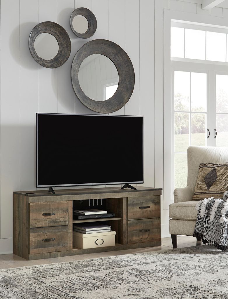 Trinell Rustic Brown 4 Piece Entertainment Wall with Electric Fireplace EW0446W9