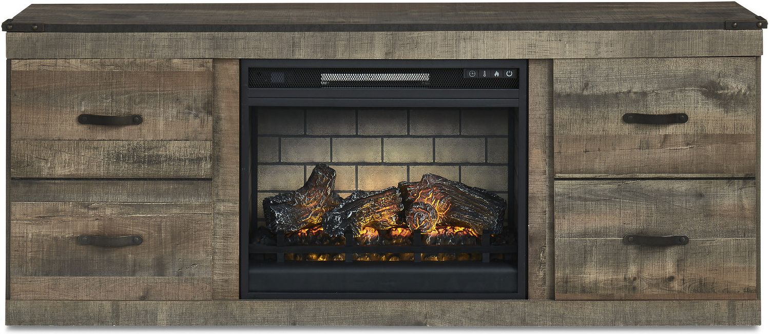 Trinell Rustic Brown 4 Piece Entertainment Wall with Electric Fireplace EW0446W9