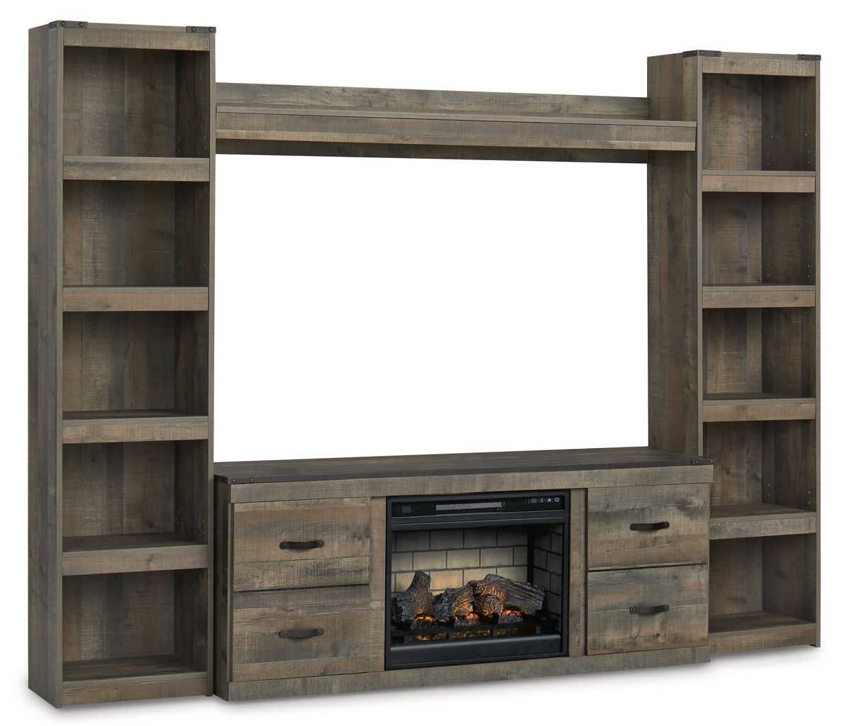 Trinell Rustic Brown 4 Piece Entertainment Wall with Electric Fireplace EW0446W9