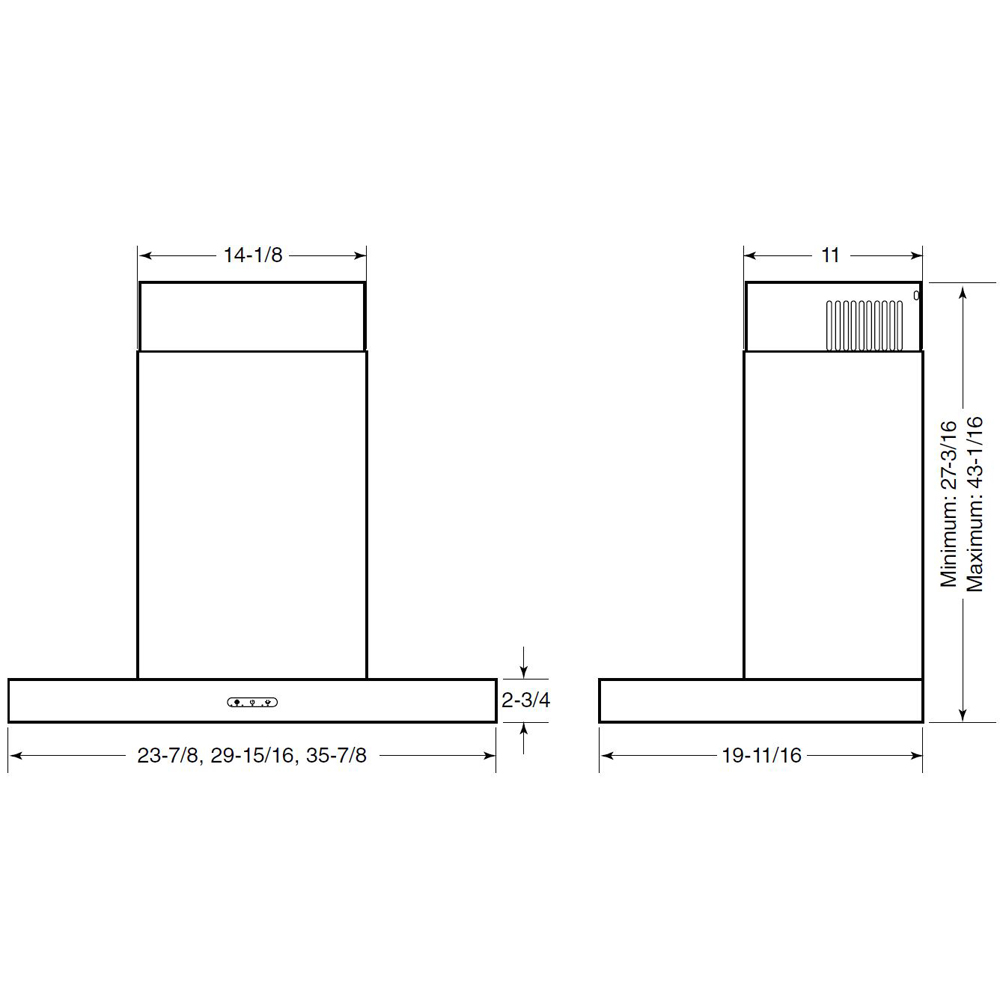 Elite EW43 Series 24Inch Convertible TStyle Wall Mount Chimney Range Hood, 460 Max Blower CFM, EW4324SS