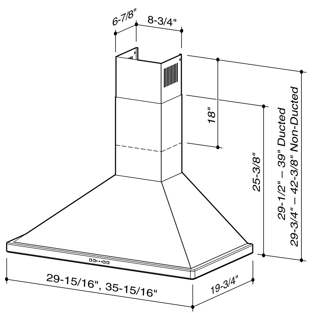 36-Inch Convertible Canopy Wall-Mount Range Hood w/ Heat Sentry, 500 CFM EW5836SS