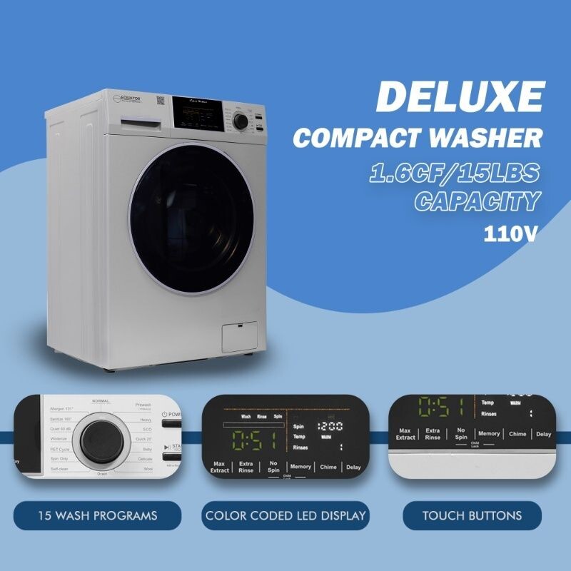 1.6 cu.ft./15 lbs 110V Frontload Washer 15 programs + Pet Cycle EW826S