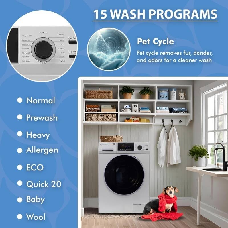 1.6 cu.ft./15 lbs 110V Frontload Washer 15 programs + Pet Cycle EW826S