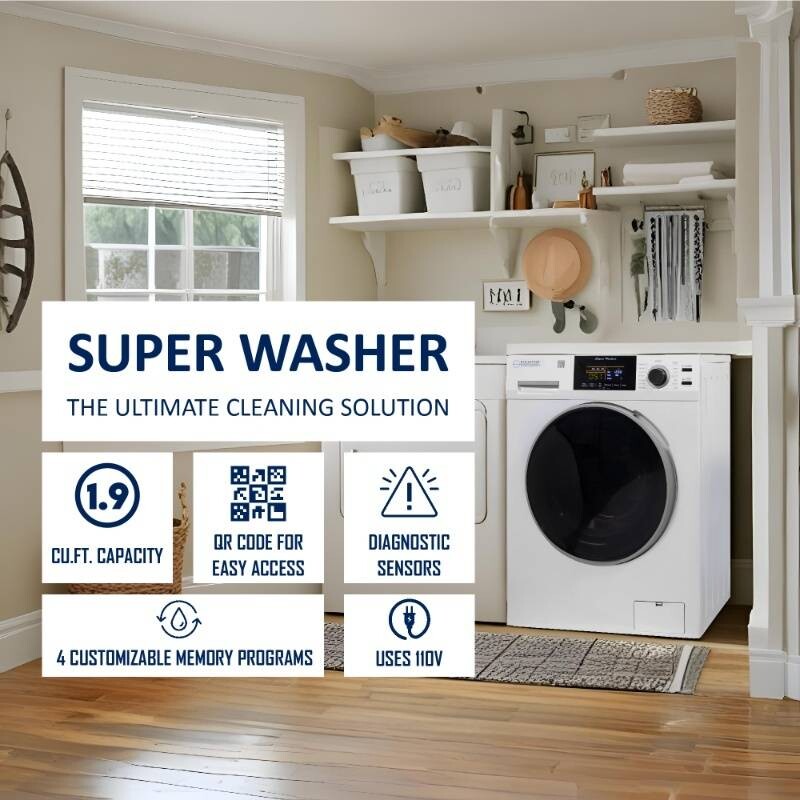 Super Washer 1.9cf/18lbs Sani Allergen Winterize 1400RPM 110V EW835