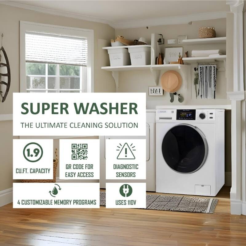 Super Washer 1.9cf/18lbs PET CYCLE Sani Allergen 1400RPM 110V EW835P