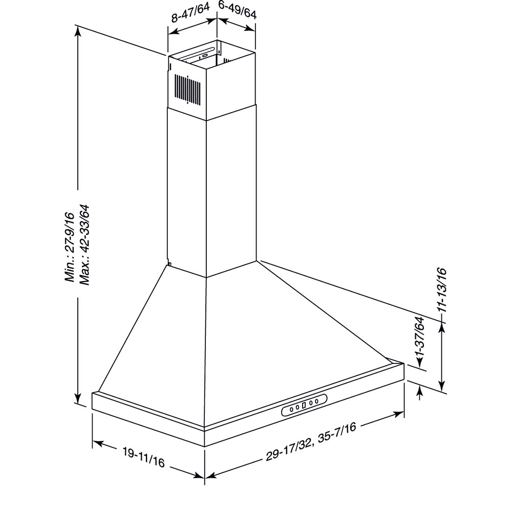 Elite 30Inch Pyramidal Chimney Range Hood, 640 Max Blower CFM, view 6