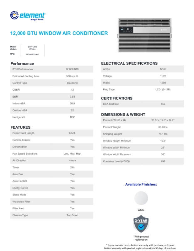 12,000 BTU Window Air Conditioner EWR12BE